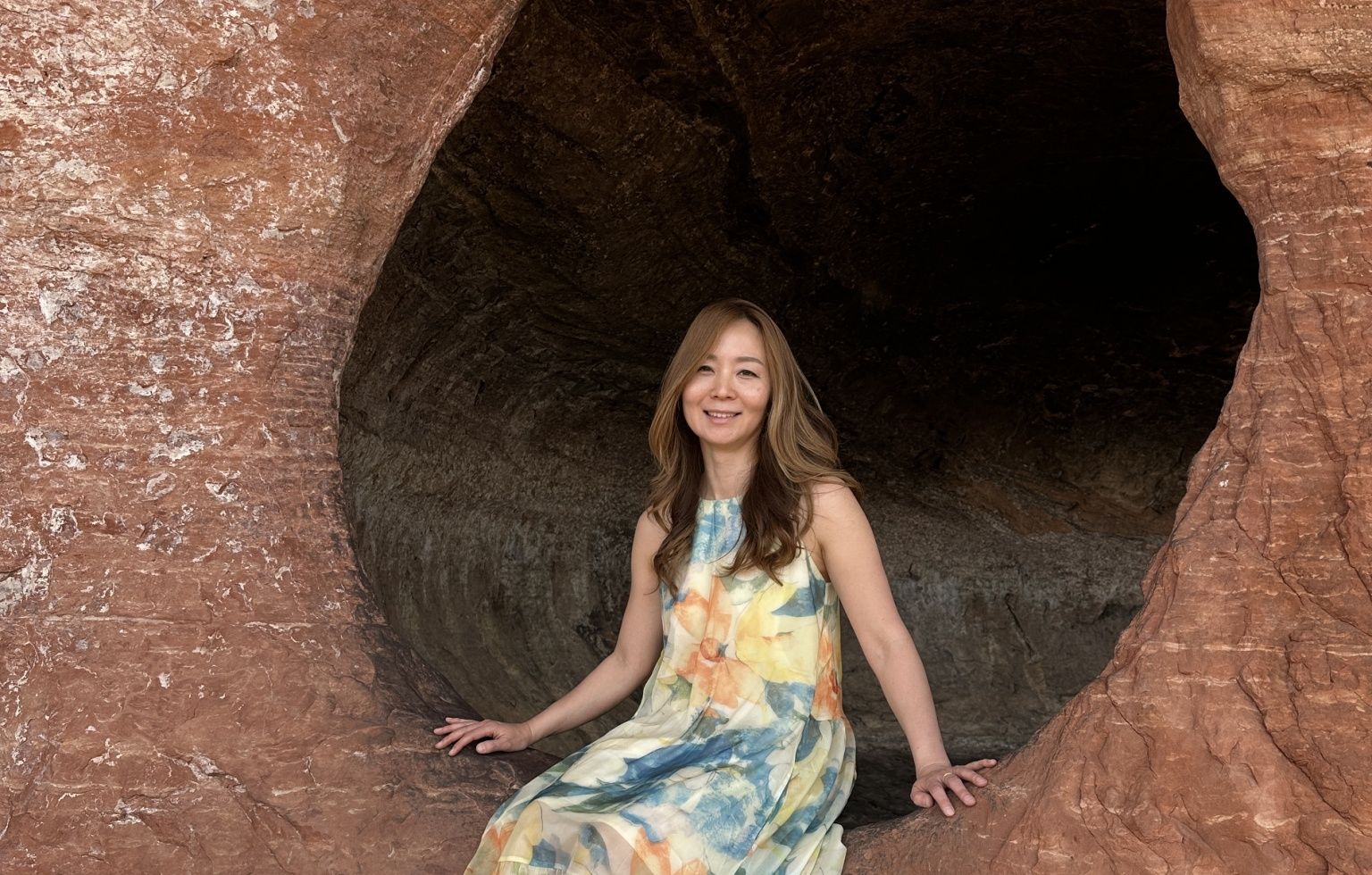 Heartmoon Haejung Ocean, eyes open, in a Sedona cave